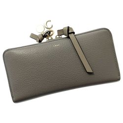 ☆☆ Chloe クロエ ラウンドファスナー財布 グレー レザー ゴールド金具 レディース 布袋有 Bランク