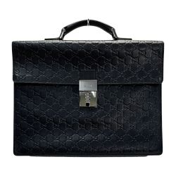 ☆☆ GUCCI グッチ グッチシマ 34044 ブラック ビジネスバッグ レザー メンズ シルバー金具 Bランク