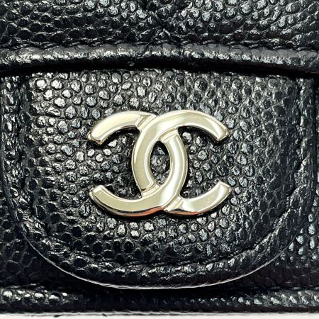  CHANEL シャネル フラグメントケース ブラック コインケース キャビアスキン レディース シルバー金具