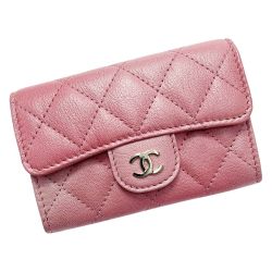 ☆☆ CHANEL シャネル クラシックフラップ カードケース ピンク コインケース マトラッセ ラムスキン レディース ゴールド金具 Aランク