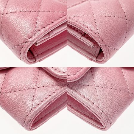  CHANEL シャネル クラシックフラップ カードケース ピンク コインケース マトラッセ ラムスキン レディース ゴールド金具