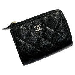 ☆☆ CHANEL シャネル ジッピーウォレット ブラック 3つ折り財布 キャビアスキン レディース ゴールド金具 Aランク