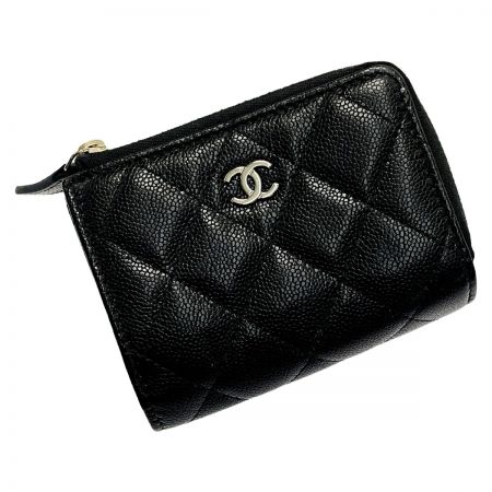  CHANEL シャネル ジッピーウォレット ブラック 3つ折り財布 キャビアスキン レディース ゴールド金具