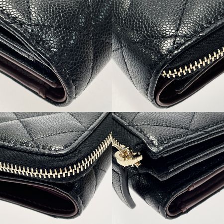  CHANEL シャネル ジッピーウォレット ブラック 3つ折り財布 キャビアスキン レディース ゴールド金具