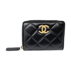  CHANEL シャネル レディース ジップコインパース ココマーク ラムスキン ゴールド金具 ブラック Bランク