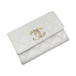 ☆☆ CHANEL シャネル ココマーク スモールフラップ コインケース ホワイト キャビアスキン 財布 Aランク