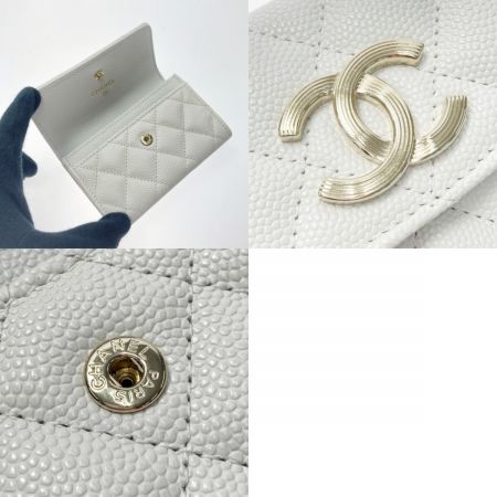  CHANEL シャネル ココマーク スモールフラップ コインケース ホワイト キャビアスキン 財布
