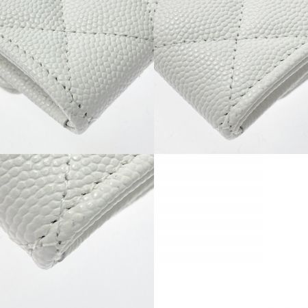  CHANEL シャネル ココマーク スモールフラップ コインケース ホワイト キャビアスキン 財布