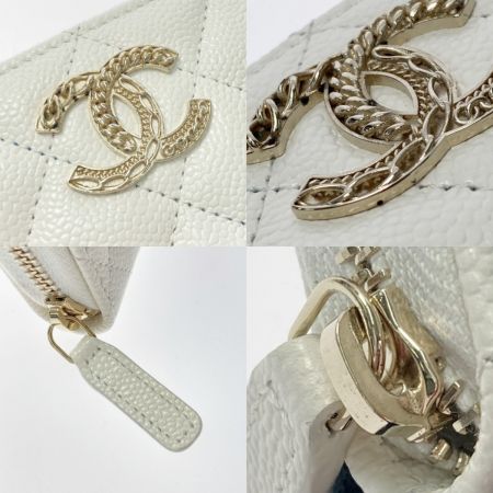  CHANEL シャネル ココマーク マトラッセ ラウンドファスナー コインケース ホワイト キャビアスキン 財布