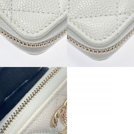  CHANEL シャネル ココマーク マトラッセ ラウンドファスナー コインケース ホワイト キャビアスキン 財布