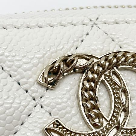  CHANEL シャネル 財布 ココマーク マトラッセ ラウンドファスナー コインケース ホワイト キャビアスキン 