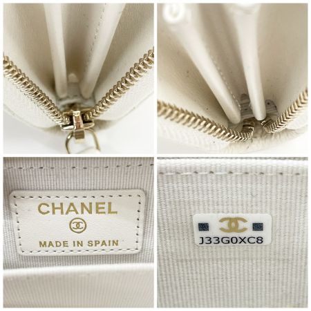  CHANEL シャネル 財布 ココマーク マトラッセ ラウンドファスナー コインケース ホワイト キャビアスキン 