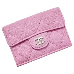 ☆☆ CHANEL シャネル フラップウォレット ピンク 3つ折り財布 キャビアスキン レディース ゴールド金具 Aランク