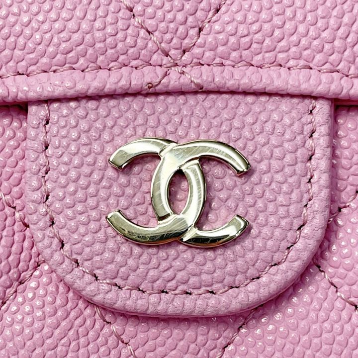 中古】 CHANEL シャネル フラップウォレット ピンク 3つ折り財布 ...