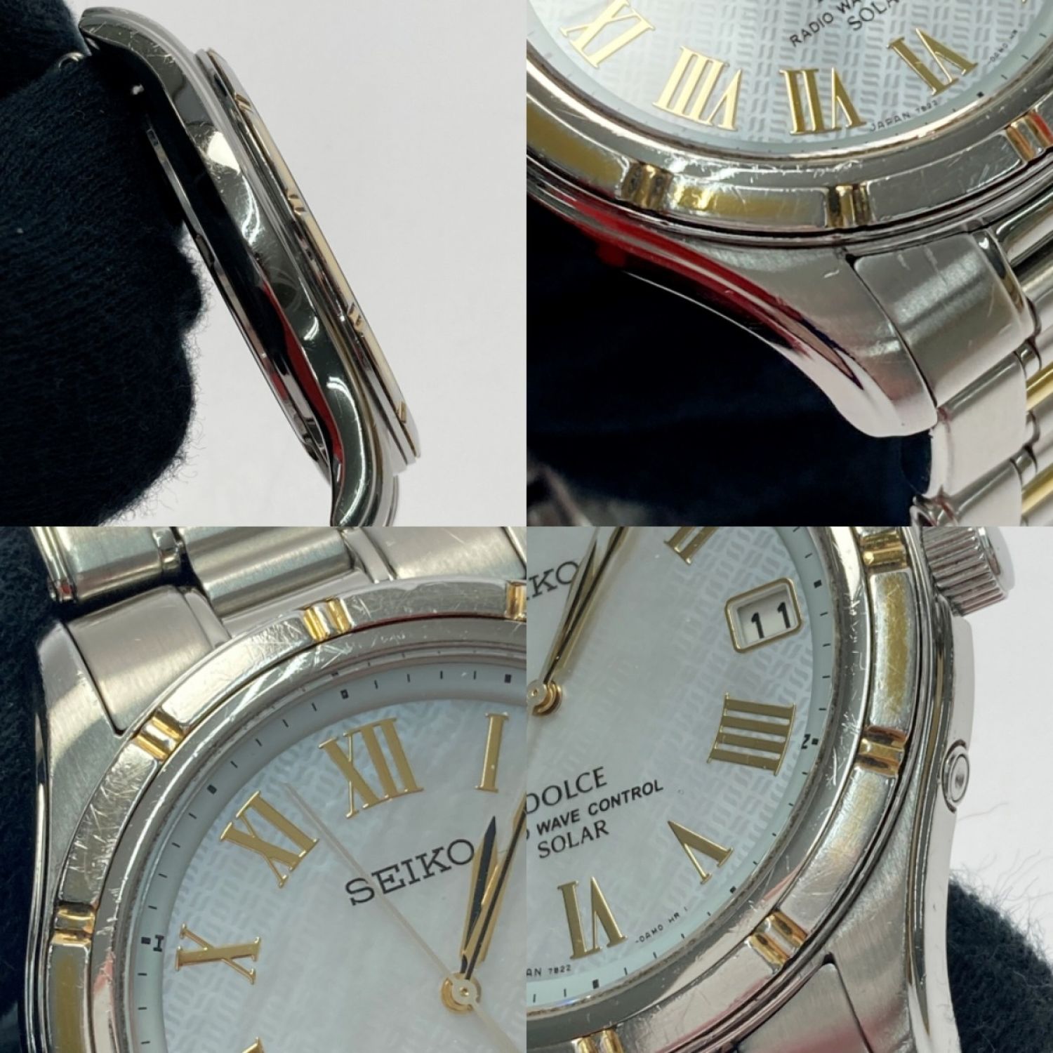 中古】 SEIKO セイコー ドルチェ 7B22-0AE0 シェル文字盤 電波ソーラー