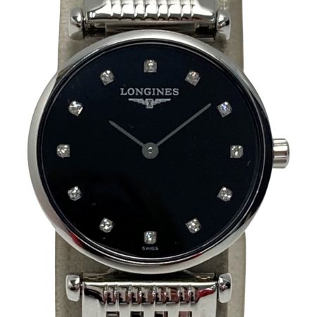 約185cmムーブメントロンジン ラ グラン クラシック ダイヤベゼル L4.210.0 クオーツ 腕時計 SS/ダイヤモンド ブラック 黒文字盤 0056LONGINES レディース