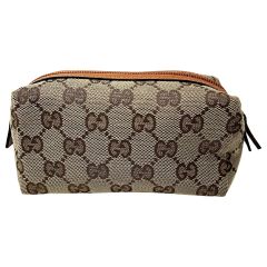  GUCCI グッチ GG 29596 ベージュ×ブラウン ポーチ レディース レザー キャンバス ゴールド金具 Bランク