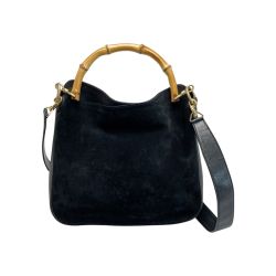 ☆☆ GUCCI グッチ バンブー 2WAYバッグ 001･2058 ブラック スウェード×レザー ハンドバッグ ショルダーバッグ Cランク