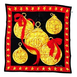 ☆☆ Christian Dior クリスチャンディオール スカーフ スター ブラック×レッド レディース シルク100% Bランク