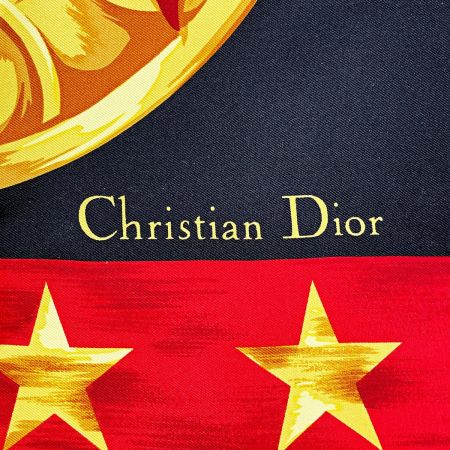  Christian Dior クリスチャンディオール スカーフ スター ブラック×レッド レディース シルク100%