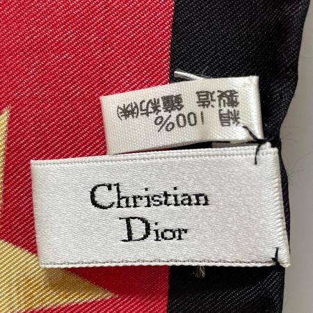 Christian Dior クリスチャンディオール スカーフ スター シルク100% ブラック×レッド