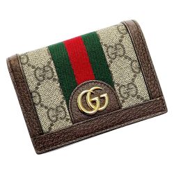 ☆☆ GUCCI グッチ オフィディア マーモント GGスプリーム 523155 ブラウン系 2つ折り財布 レザー レディース ゴールド金具 Bランク