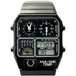 ☆☆ CITIZEN シチズン FRED PERRY×ANA-DIGI TEMP 8989-S098891 ブラック クォーツ デジアナ メンズ 腕時計 Bランク