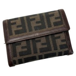 ☆☆ FENDI フェンディ ズッカ ジャガードキャンバス ブラウン 3つ折り財布  メンズ レディース Cランク