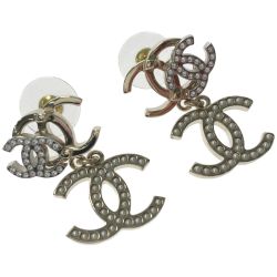 ☆☆ CHANEL シャネル トリプルココマーク ピアス B21A ラインストーン フェイクパール Bランク