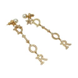 ☆☆ Christian Dior クリスチャンディオール トライバル ロング ピアス GP フェイクパール ラインストーン Bランク