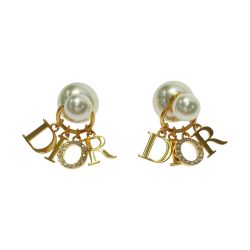 ☆☆ Christian Dior クリスチャンディオール トライバル ピアス Oスクラブレジンパール GP フェイクパール ラインストーン Bランク