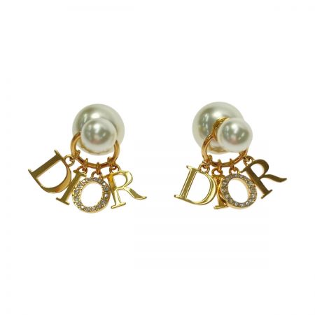  Christian Dior クリスチャンディオール トライバル ピアス Oスクラブレジンパール GP フェイクパール ラインストーン