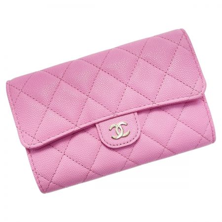  CHANEL シャネル マトラッセ タイムレスクラシック ライン AP0232 ライトピンク 3つ折り財布 キャビアスキン レディース