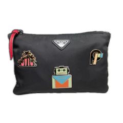  PRADA プラダ コスメポーチ ブラック 小物入れ ロゴアップリケ テスート ナイロン レディース Bランク