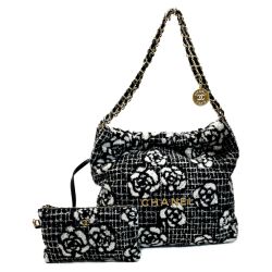☆☆ CHANEL シャネル シャネル22 ブラック×ホワイト チェーントートバッグ ツイード レディース ゴールド金具 Bランク