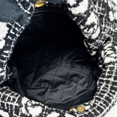  CHANEL シャネル シャネル22 ブラック×ホワイト チェーントートバッグ ツイード レディース ゴールド金具