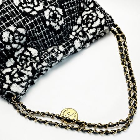  CHANEL シャネル シャネル22 ブラック×ホワイト チェーントートバッグ ツイード レディース ゴールド金具