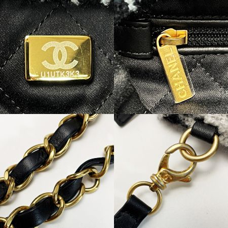 CHANEL シャネル シャネル22 ブラック×ホワイト チェーントートバッグ ツイード レディース ゴールド金具