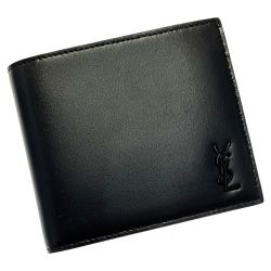 ☆☆ SAINT LAURENT(Yves Saint Laurent) TINY 610193 ブラック 2つ折り財布 レザー メンズ 箱・布袋有 Aランク