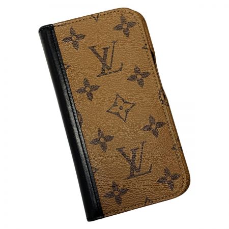  LOUIS VUITTON ルイヴィトン モノグラム・リバース フォリオ for 14PRO ブラウン×ブラック iPhoneケース レディース