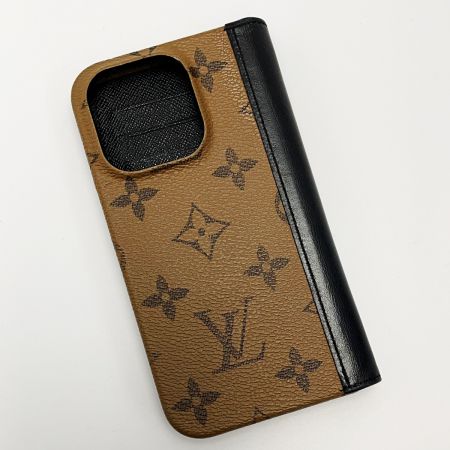  LOUIS VUITTON ルイヴィトン モノグラム・リバース フォリオ for 14PRO ブラウン×ブラック iPhoneケース レディース