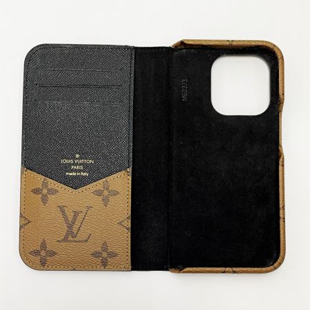  LOUIS VUITTON ルイヴィトン モノグラム・リバース フォリオ for 14PRO ブラウン×ブラック iPhoneケース レディース
