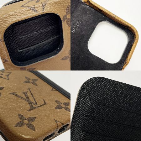  LOUIS VUITTON ルイヴィトン モノグラム・リバース フォリオ for 14PRO ブラウン×ブラック iPhoneケース レディース