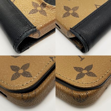  LOUIS VUITTON ルイヴィトン モノグラム・リバース フォリオ for 14PRO ブラウン×ブラック iPhoneケース レディース