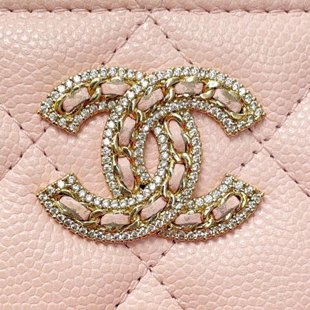  CHANEL シャネル マトラッセ ピンク コインケース 小銭入れ キャビアスキン レディース ゴールド金具