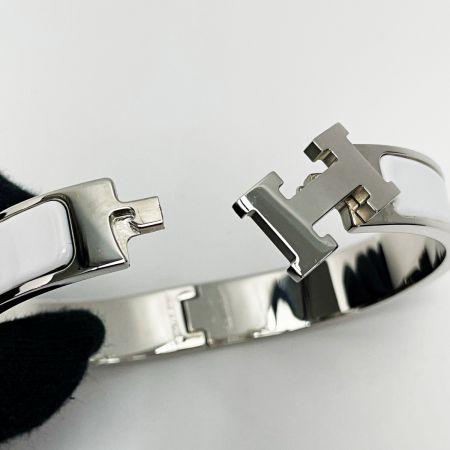 HERMES エルメス エナメルブレスレット ファン □Q刻印 H700001F ホワイト クリック H レディース アクセサリー シルバー金具