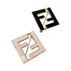 ☆☆ FENDI フェンディ フォーエバー FFロゴ ブローチ 2個セット 8AG976 ピンク×ブラック メタル Bランク