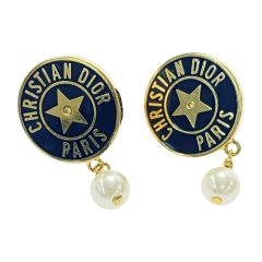  Christian Dior クリスチャンディオール ピアス E1967 ゴールド×ネイビー メッキ スター メダリオン レディース アクセサリー Bランク