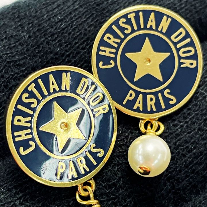 Christian Dior クリスチャンディオール ピアス E1967 ゴールド×ネイビー メッキ スター メダリオン レディース  アクセサリー｜中古｜なんでもリサイクルビッグバン