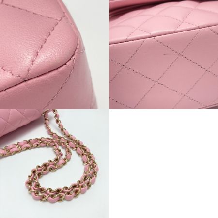  CHANEL シャネル マトラッセ Wフラップ チェーンショルダーバッグ ピンク ラムスキン ゴールド金具